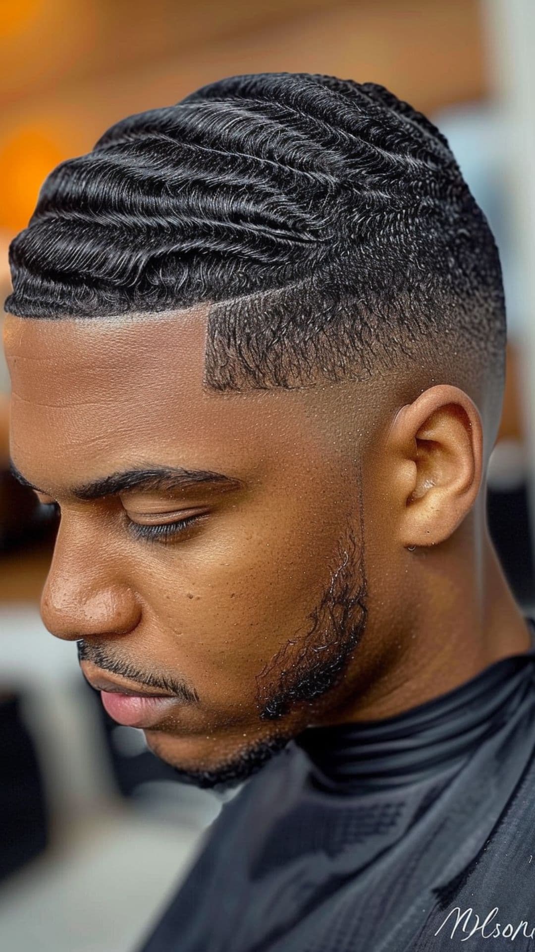 A black man wearing a 360 Waves hairstyle.