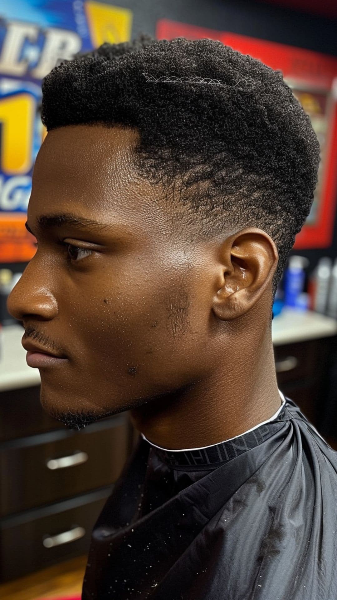 A black man with a faded haircut at the temples.