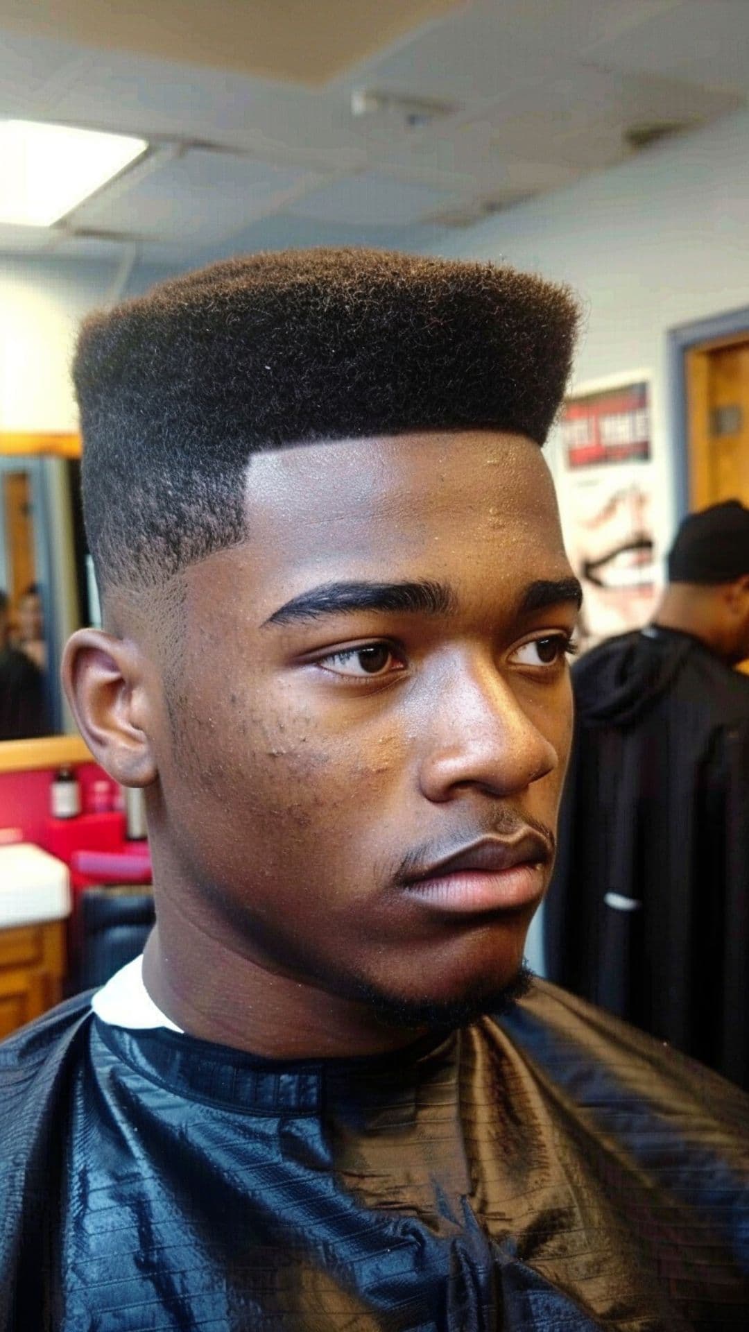 A black man wearing a box hairstyle.