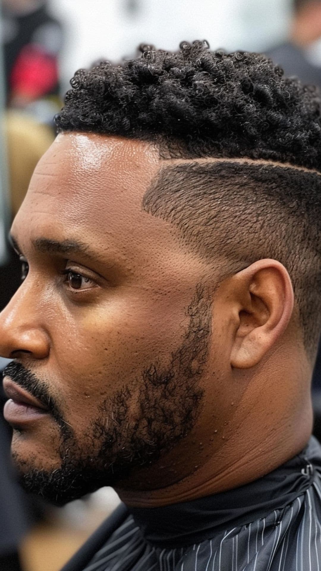 A black man posing with an online haircut.