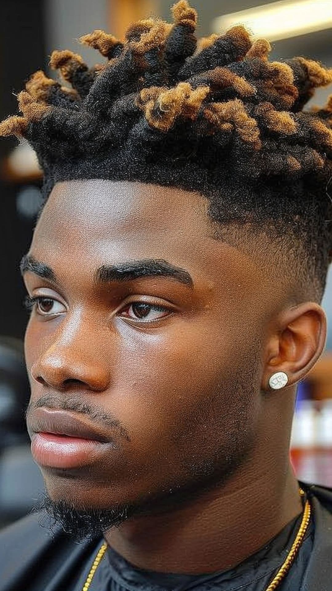 A black man modeling a sponge twist hairstyle.