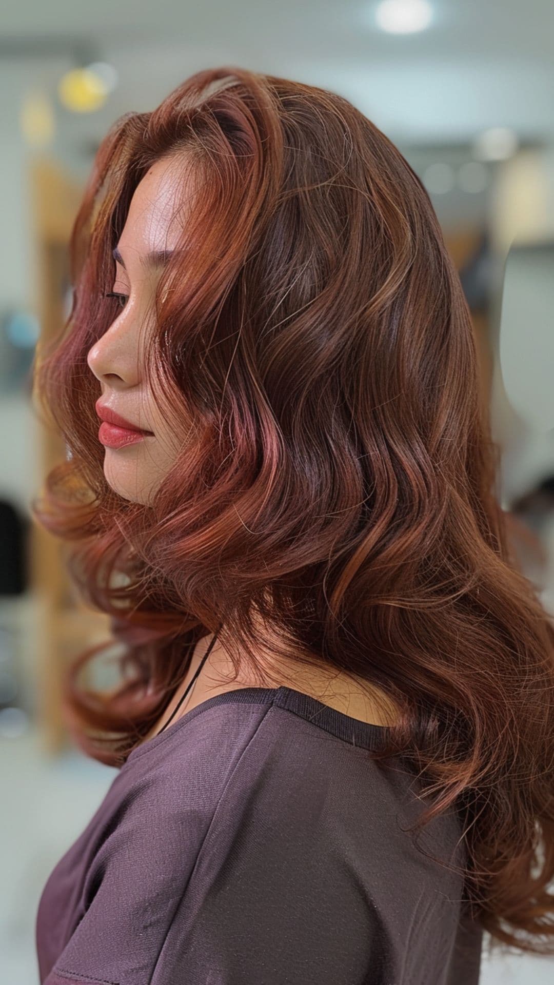 Una mujer con cabello castaño rojizo.