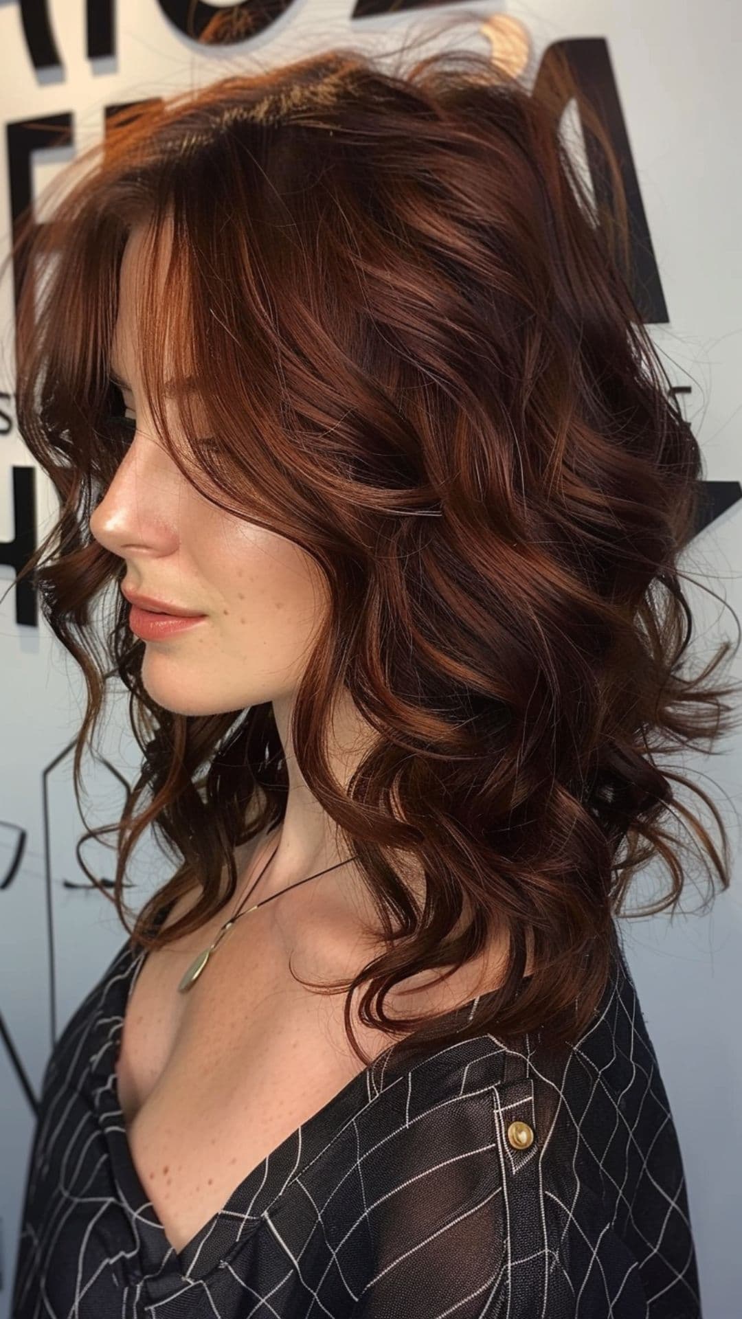 Una mujer con cabello castaño oscuro.